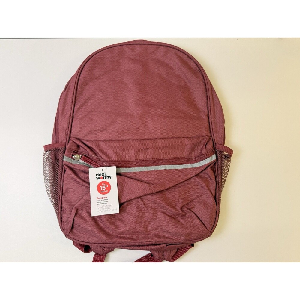 New Deal Worthy Red Backpack Fits 15" Laptop Padded Front & Mesh Pockets NWT